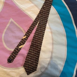 Salvatore Ferragamo silk neck tie navy blue with dogs